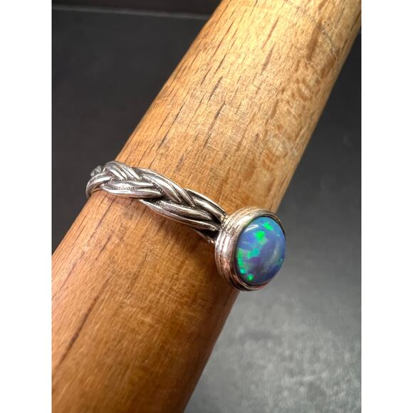 Sterling Silver Braided Band Ring with Lab Opal – Size 9 - Picture 10 of 16